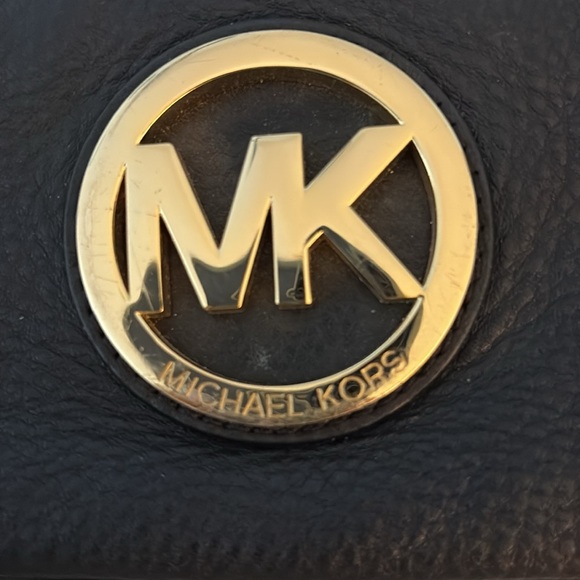 Michael Kors Black Leather Wristlet‎ Clutch | Gold Logo - Picture 2 of 6